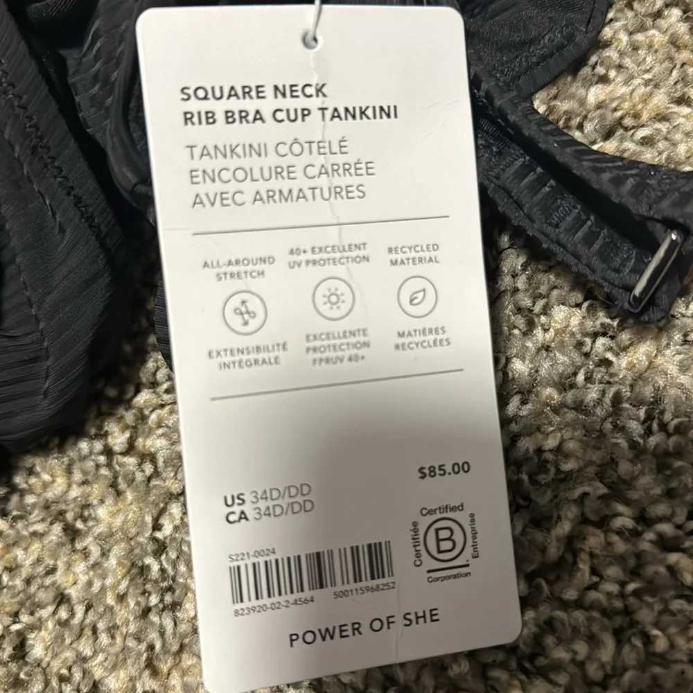 NWT! Athleta Black Square Neck Rib Bra Cup Tankini - Size 36D/DD 🏝️ - Picture 7 of 8